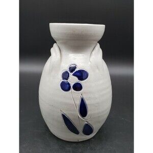 Vintage Williamsburg Pottery of Virginia Vase with Single Blue Flower